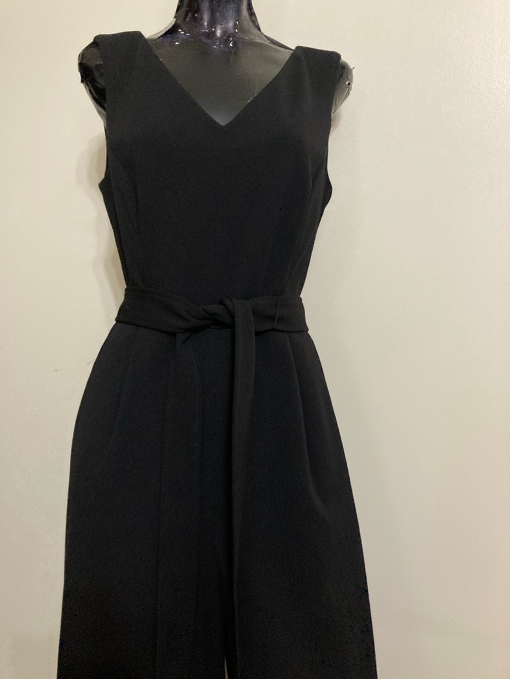 Sleeveless Black V-Neck Jumpsuit with Waist Tie. Item# SS1pcp4 - Picture 2 of 8